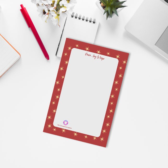 Post-it® Festive Red Corporate Logo Stars Peace, Joy Hope (Festive Red Corporate Logo Stars Peace, Joy Hope Post-it Notes)