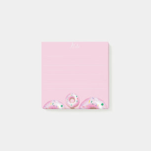 Post-it® feuille de note rose avec beignets aquarelle