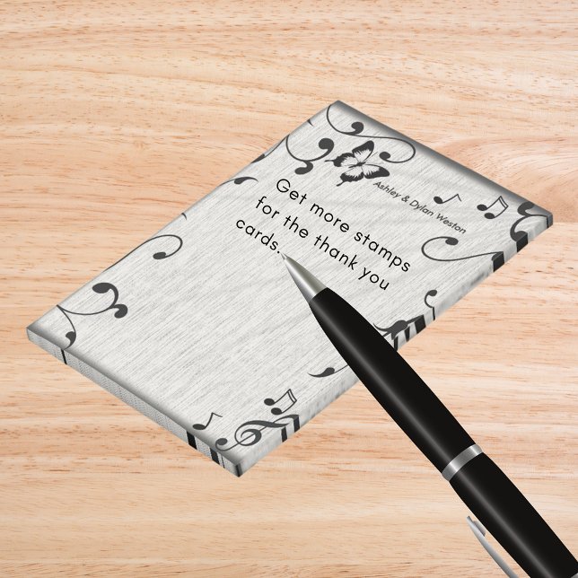 Post-it® Feuille  gris et noir Mariage de bois (Music Butterfly Leaves Gray & Black Wood Wedding Post-it Notes)