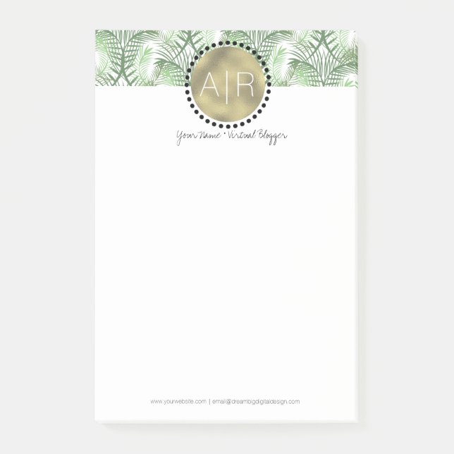 Post-it® Feuille Tropicale Moderne Simule Monogramme en Feu (Devant)