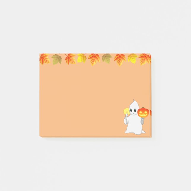 Post-it® Feuilles d'automne, fantôme, citrouille et bougie  (Devant)