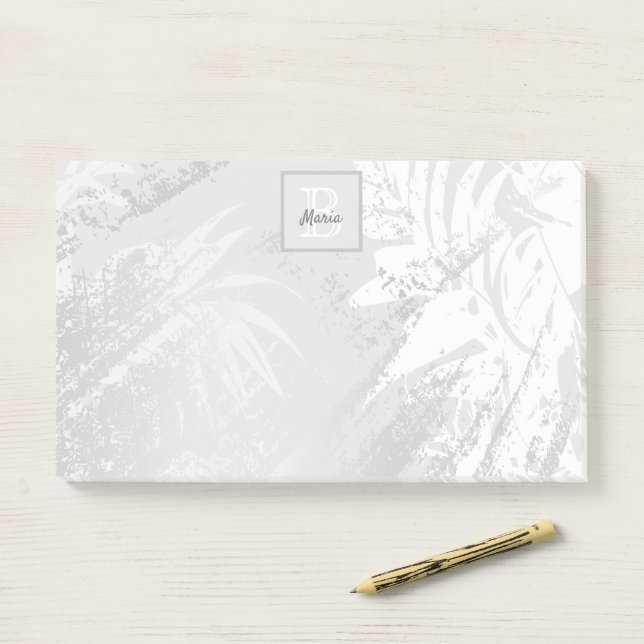 Post-it® Feuilles de palme d'argent monogramme élégant (Sur un bureau)