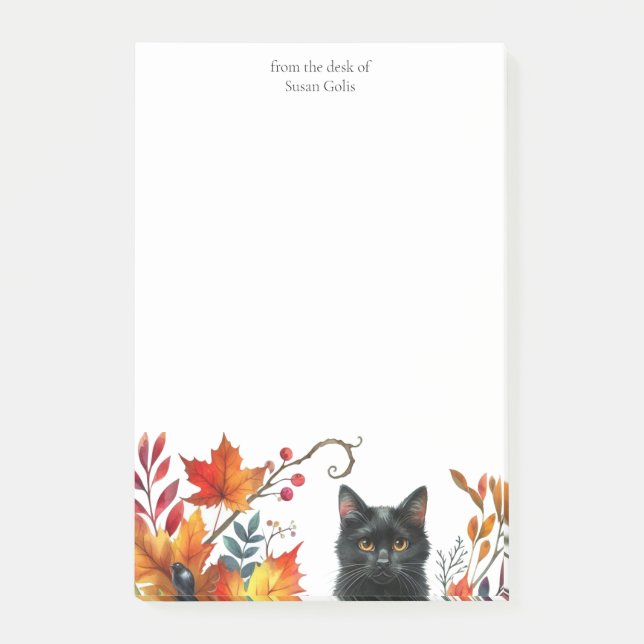 Post-it® Feuilles de saison automnale Chat noir personnalis (Devant)