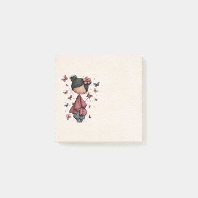 Post-it® Fille avec baguette magique et papillons (Devant)