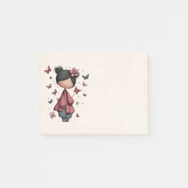 Post-it® Fille avec baguette magique et papillons (Devant)