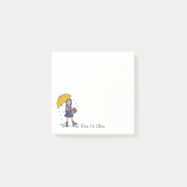 Post-it® Fille Avec Parapluie Jaune En Aquarelle (Devant)