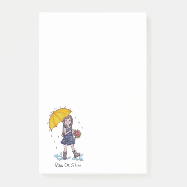 Post-it® Fille Avec Parapluie Jaune En Aquarelle (Devant)