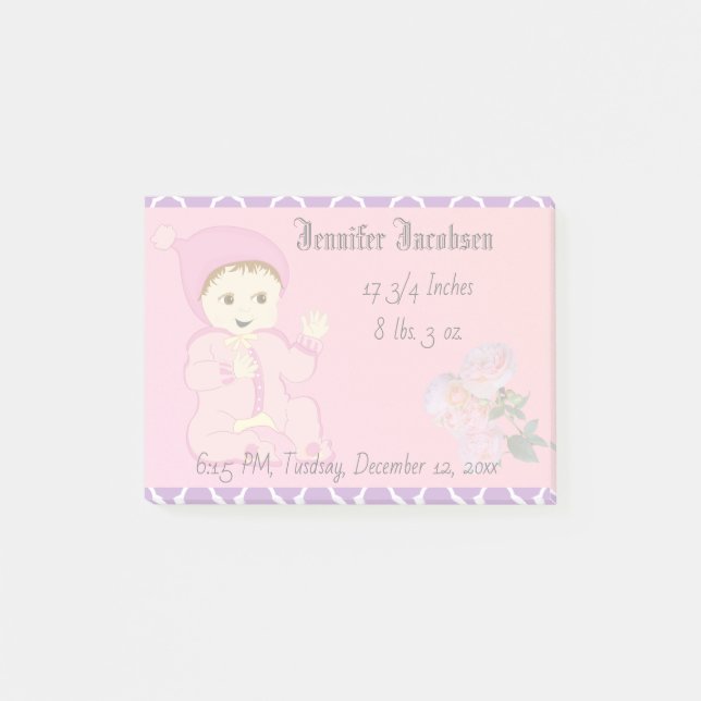 Post-it® Fille bébé en rose avec fleurs (Devant)