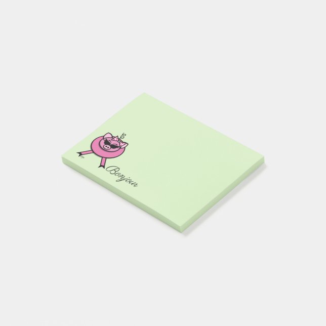 Post-it® Fille Cochon Rose Bonjour (Incliné)