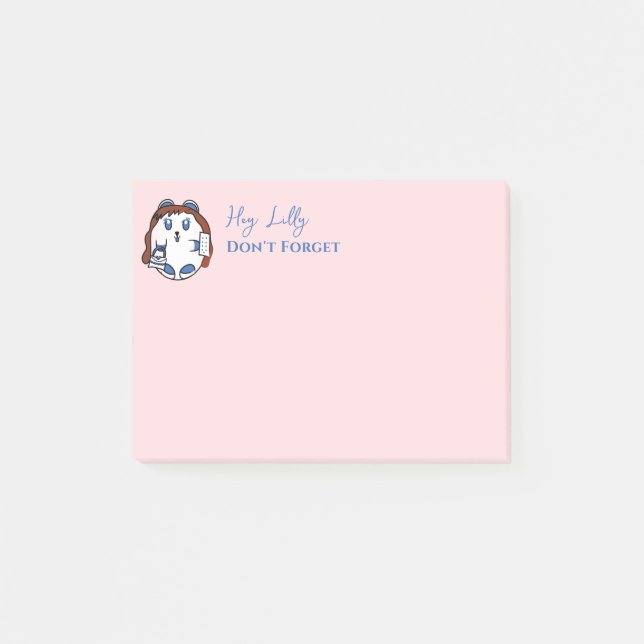 Post-it® Fille mignonne dessin animé drôle citation rose bl (Devant)