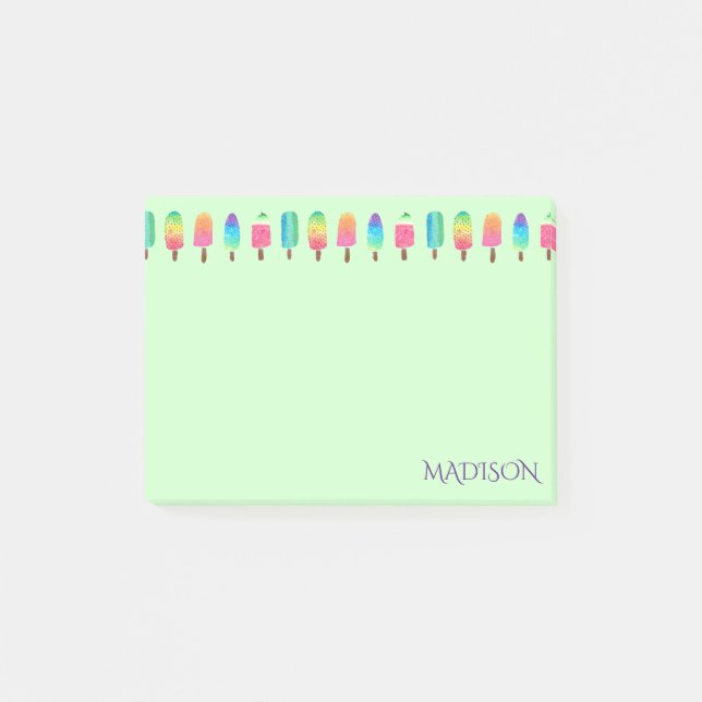 Post-it® Fille Motif de Popsicus vert mauve (Devant)