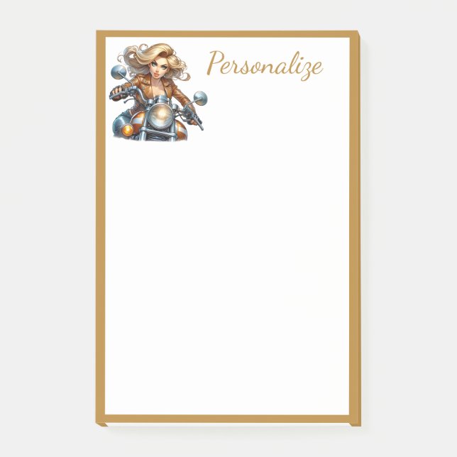 Post-it® Fille rétro glamour moto personnaliser bordure or (Devant)