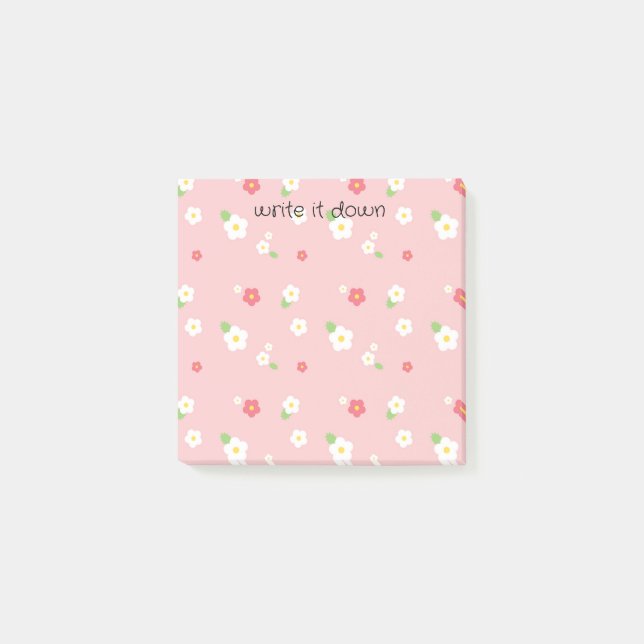 Post-it® Fille Rose & Fleurs Blanches Écrire (Devant)