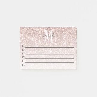 Post-it® Fille rose Rose Monogramme or Parties scintillant