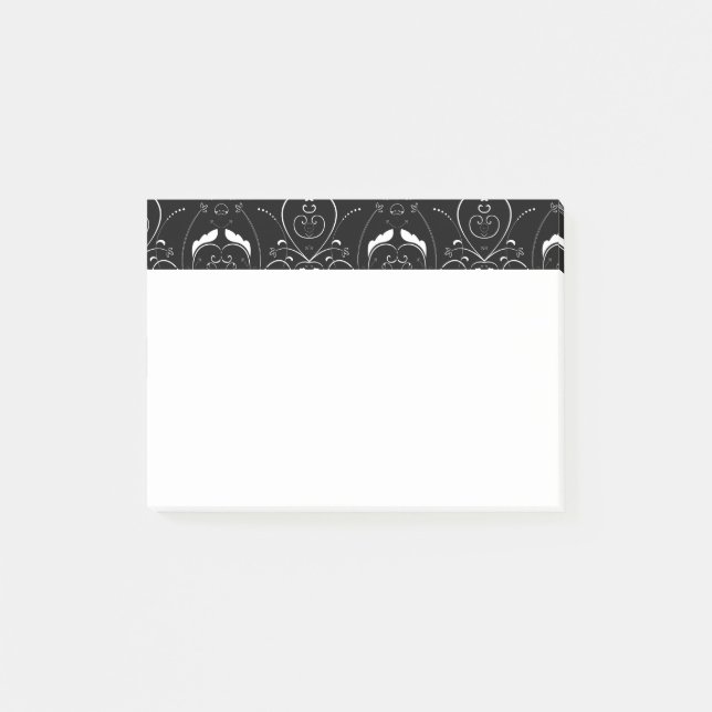 Post-it® Fines flourishes blanches élégantes sur fond noir (Devant)