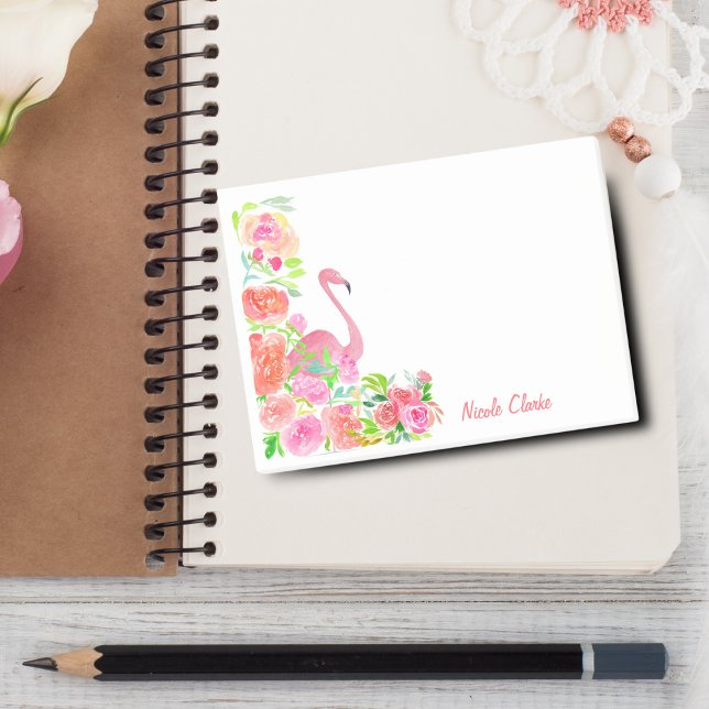Post-it® Flamant Rose Aquarelle Personnalisé (Personalize reminders with Watercolor Flamingo With Roses Post-it Notes.)