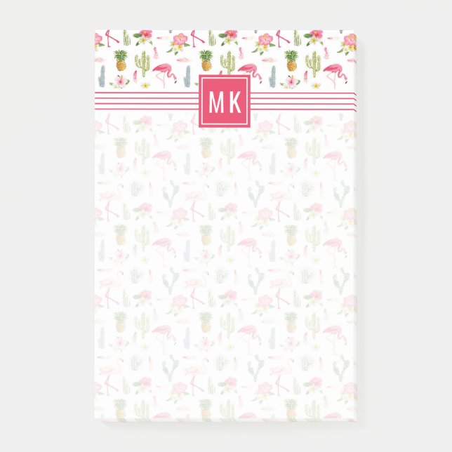 Post-it® Flamant rose Cactus Pineappus Hibiscus Motif (Devant)