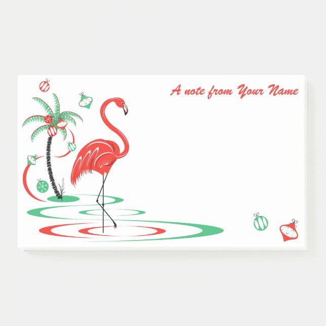 Post-it® Flamant rose de Noël rouge Baubles Texte grand (Devant)