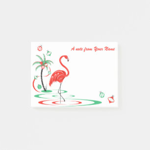 Post-it® Flamant rose de Noël rouge Baubles Texte horizonta