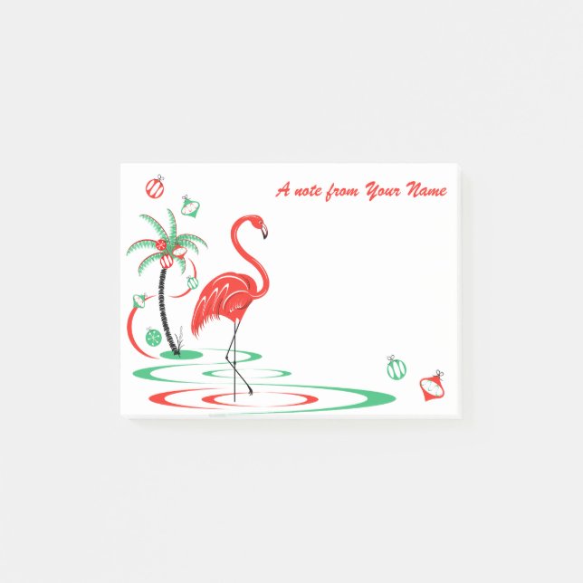 Post-it® Flamant rose de Noël rouge Baubles Texte horizonta (Devant)