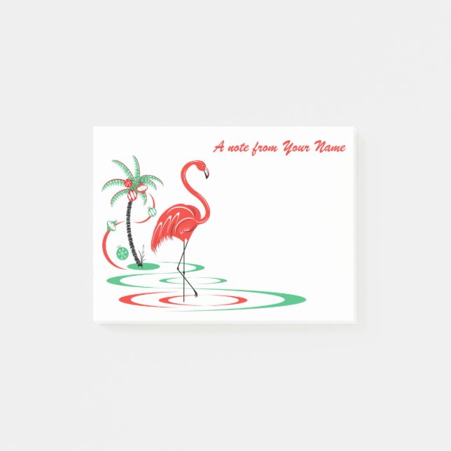 Post-it® Flamant rose de Noël rouge Texte horizontal (Devant)