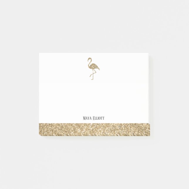 Post-it® Flamant rose et bordure faux paillettes blanc et o (Devant)