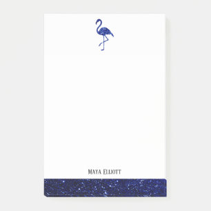 Post-it® Flamant rose et bordure, nom sur fond bleu