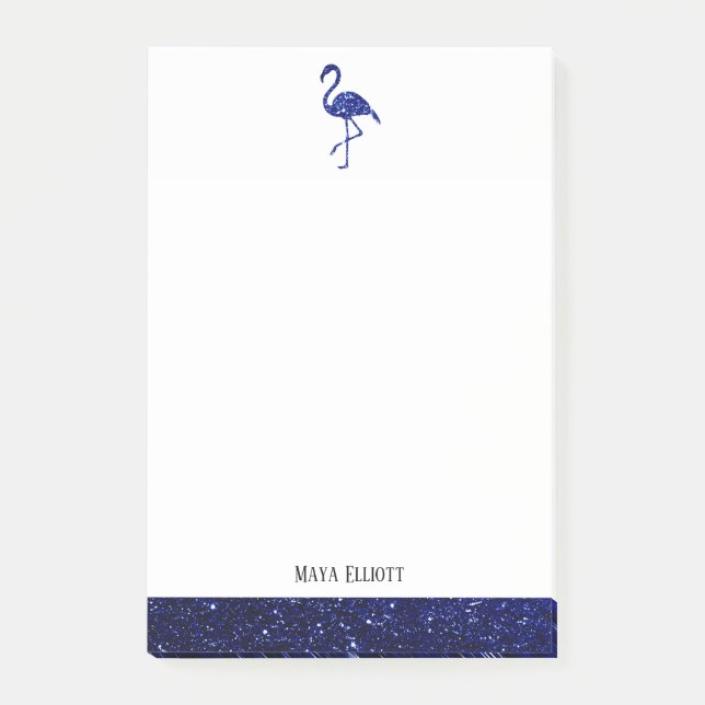 Post-it® Flamant rose et bordure, nom sur fond bleu (Devant)