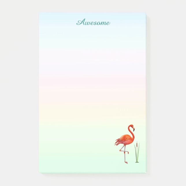 Post-it® Flamant rose et plantes de roseau sur des tons pas (Devant)