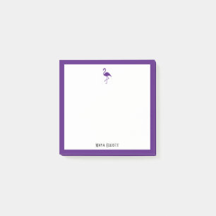 Post-it® Flamant rose pourpre et bordure en blanc avec nom