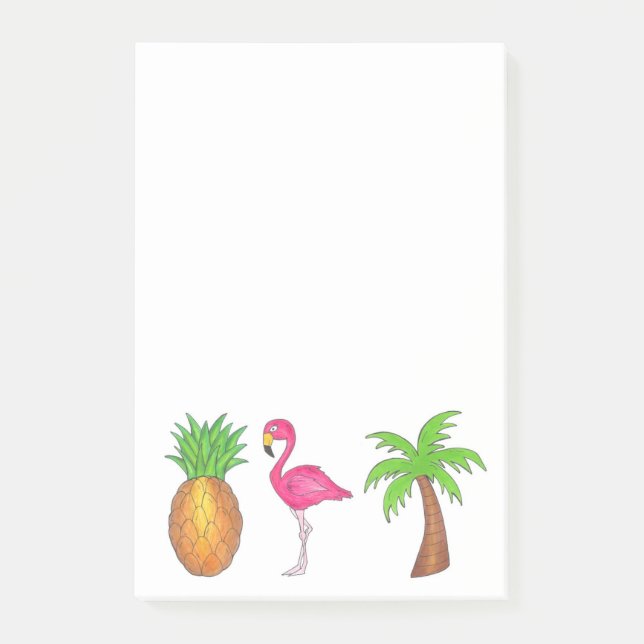 Post-it® Flamant rose rose ananas Tropical Green Palm Tree (Devant)