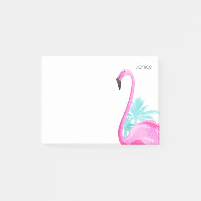Post-it® Flamant rose rose avec palmiers (Devant)