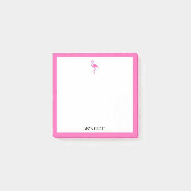 Post-it® Flamant rose rose vif et bordure blanche avec nom (Devant)