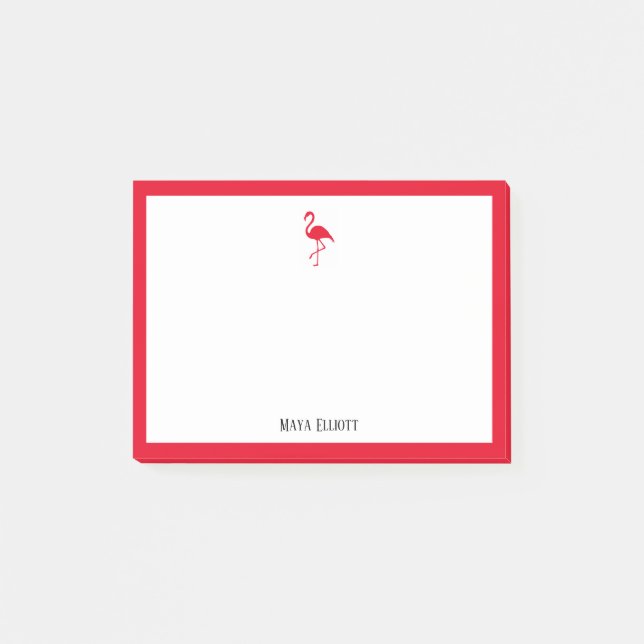 Post-it® Flamant Rose Rouge Clair et Bordure sur Fond Blanc (Devant)