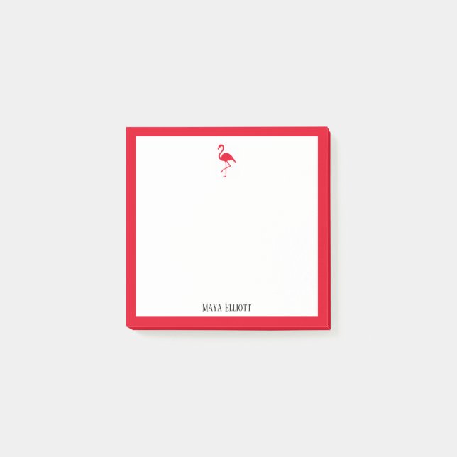Post-it® Flamant rose rouge vif et bordure blanche avec nom (Devant)