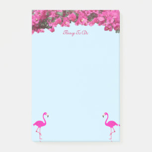 Post-it® Flamants roses et fleurs tropicales sur fond bleu 