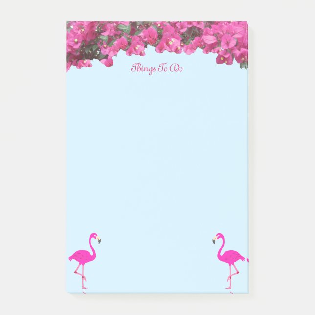 Post-it® Flamants roses et fleurs tropicales sur fond bleu  (Devant)