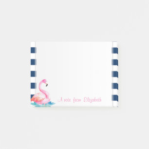 Post-it® Flamants roses mignons, rayures bleu marine