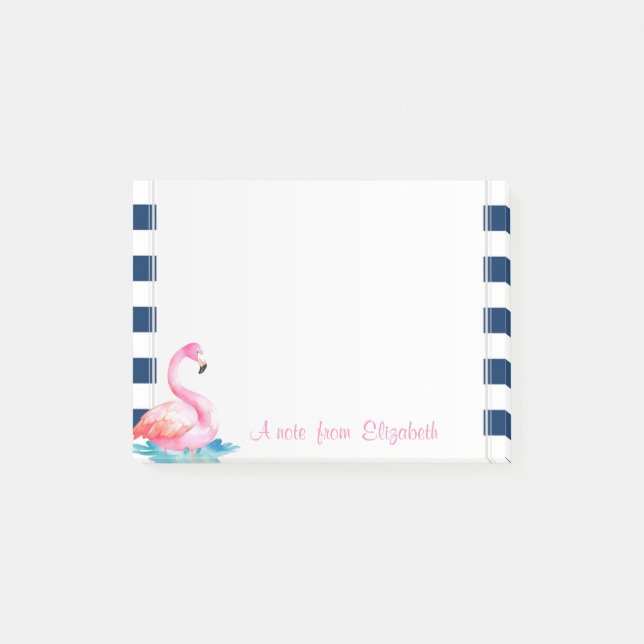 Post-it® Flamants roses mignons, rayures bleu marine (Devant)