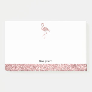 Post-it® Flamingo et bordure or rose et blanc avec faux str