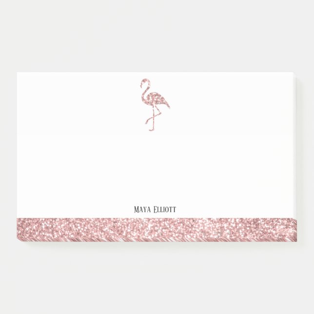 Post-it® Flamingo et bordure or rose et blanc avec faux str (Devant)