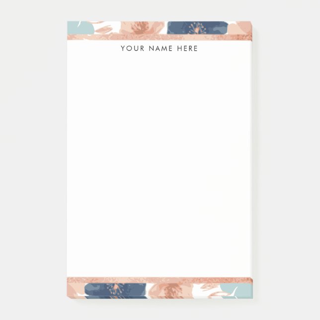 Post-it® Fleur abstraite avec bordure or rose (Devant)