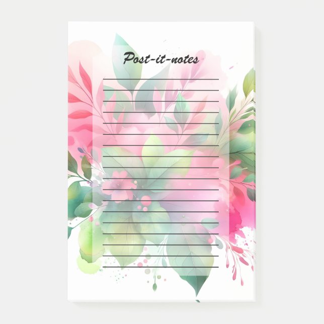 Post-it® Fleur botanique à l'aquarelle rose vert (Devant)