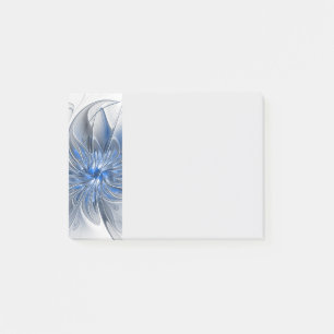 Post-it® Fleur d'art fractal à l'aquarelle bleue grise abst