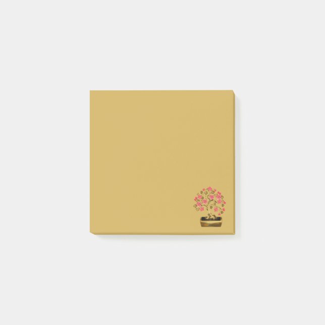 Post-it® Fleur de Bonsaï Sakura Rose en Pot Doré Note Post- (Devant)