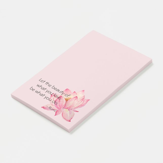 Post-it® Fleur de lotus rose Citation de beauté de Rumi (Incliné)