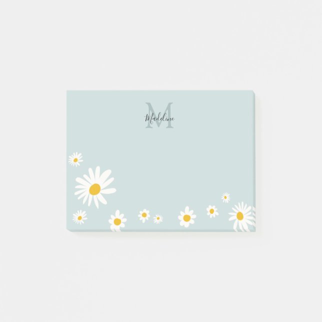 Post-it® Fleur de marguerite mignonne Monogramme Turquoise  (Devant)