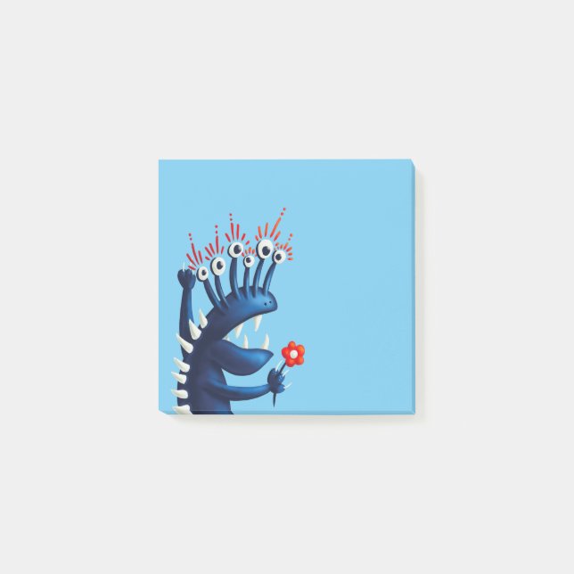 Post-it® Fleur de monstre drôle bleu pour enfants (Devant)