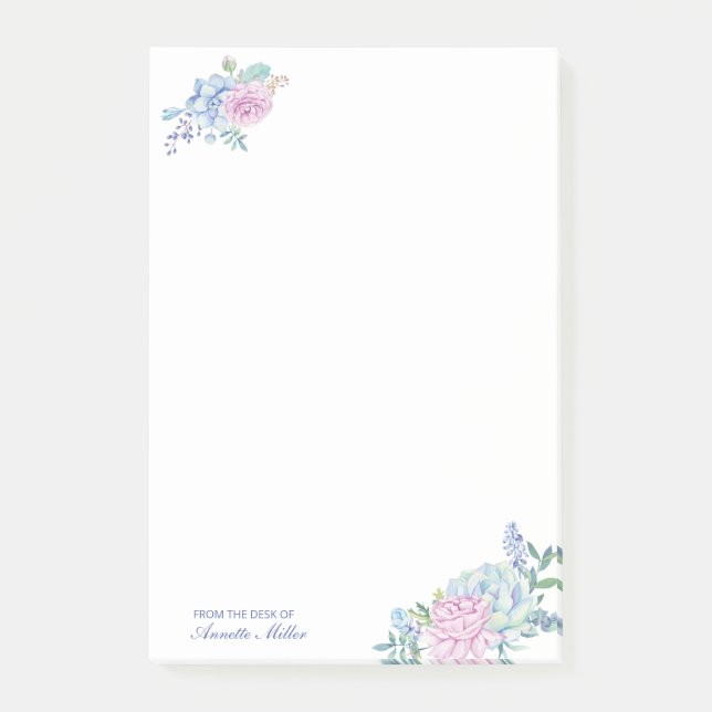Post-it® Fleur de succulentes à l'aquarelle Personnalisé (Devant)