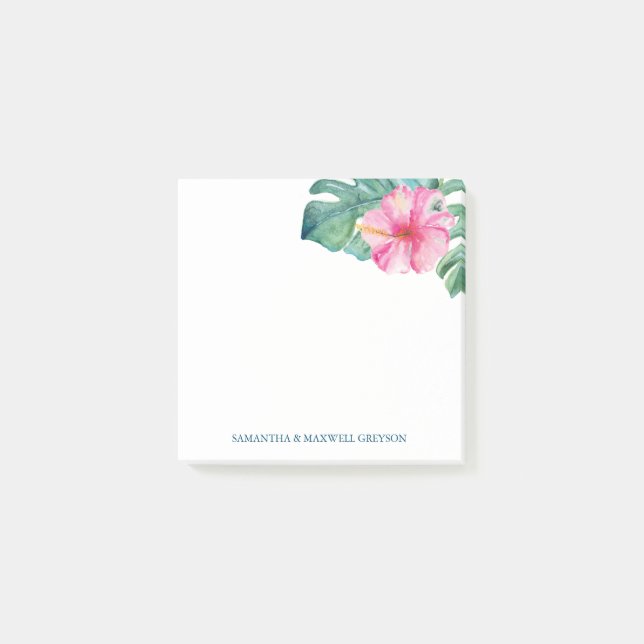 Post-it® Fleur d'Hibiscus Tropical à l'Aquarelle et Feuille (Devant)